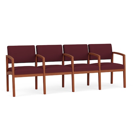 Lesro Lenox Wood 4 Seat Tandem Seating Wood Frame, Cherry, OH Wine Upholstery LW4103